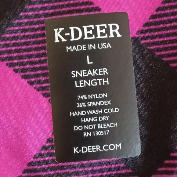 NWOT K-DEER Hot Pink & Black Sneaker Length Leggings Size Large - Picture 3 of 4